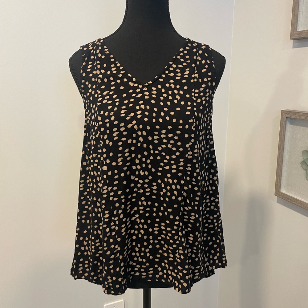 Lucky Brand Black & Tan Polka Dot Sleeveless Top EUC